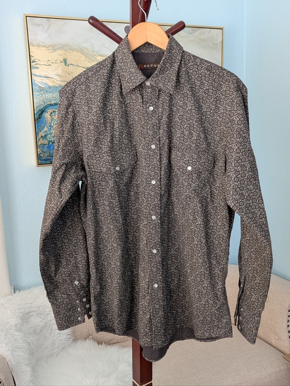 Roper Pearl Snap Button Shirt Western Cowboy Mens M.